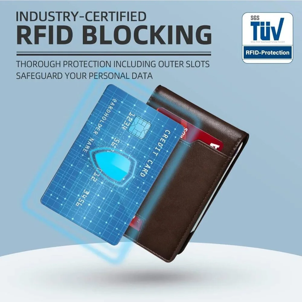 Men's Chocolate Premium Vegan Leather Wallet Slim Blocking Credit Card Design - Picture 5 of 8